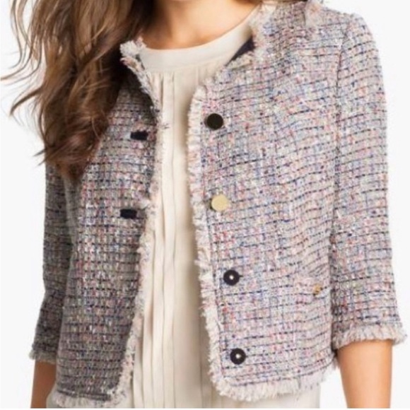Tory Burch Multi Knit Tweed
Fringe Jacket Sz 4 - Picture 2 of 12